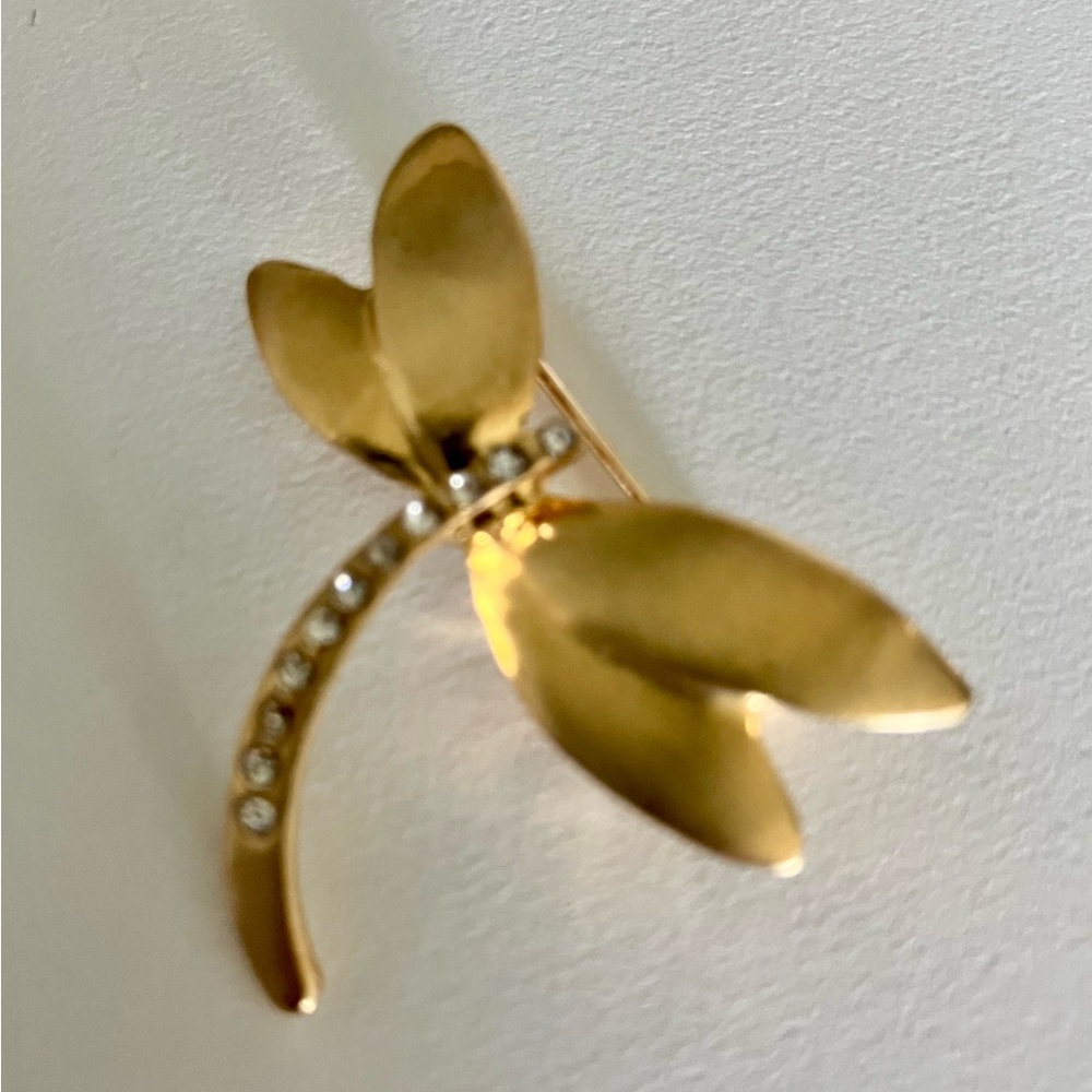 Vintage Golden Dragonfly with Crystal body Brooch/Pin.